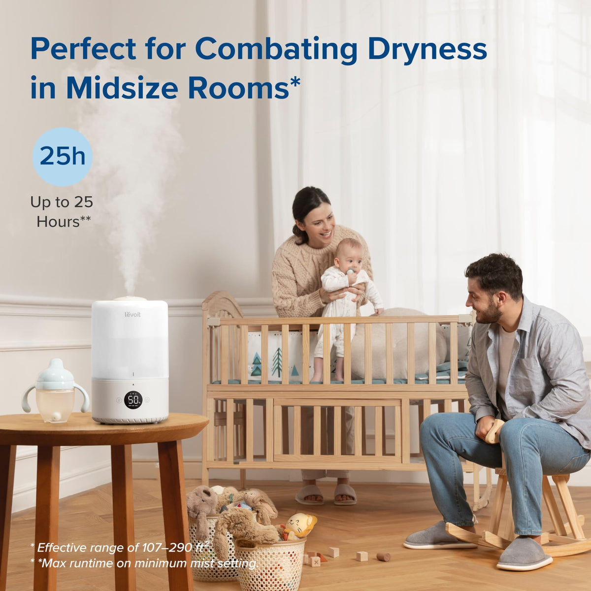 Levoit Humidifiers for Bedroom, Dishwasher Safe, Blue Light-Safe, 3.2L
