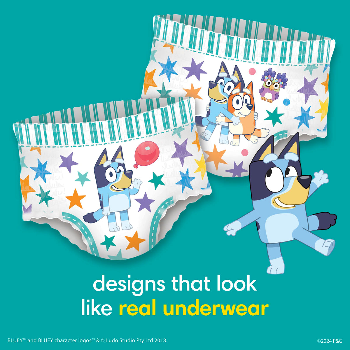 Easy Ups Girls & Boys Potty Training Pants, Size 5 (3T-4T), 124 Count, Bluey Absorbent Pull Up Training Underwear, Up to 100% Leakproof Day and Night, Hypoallergenic