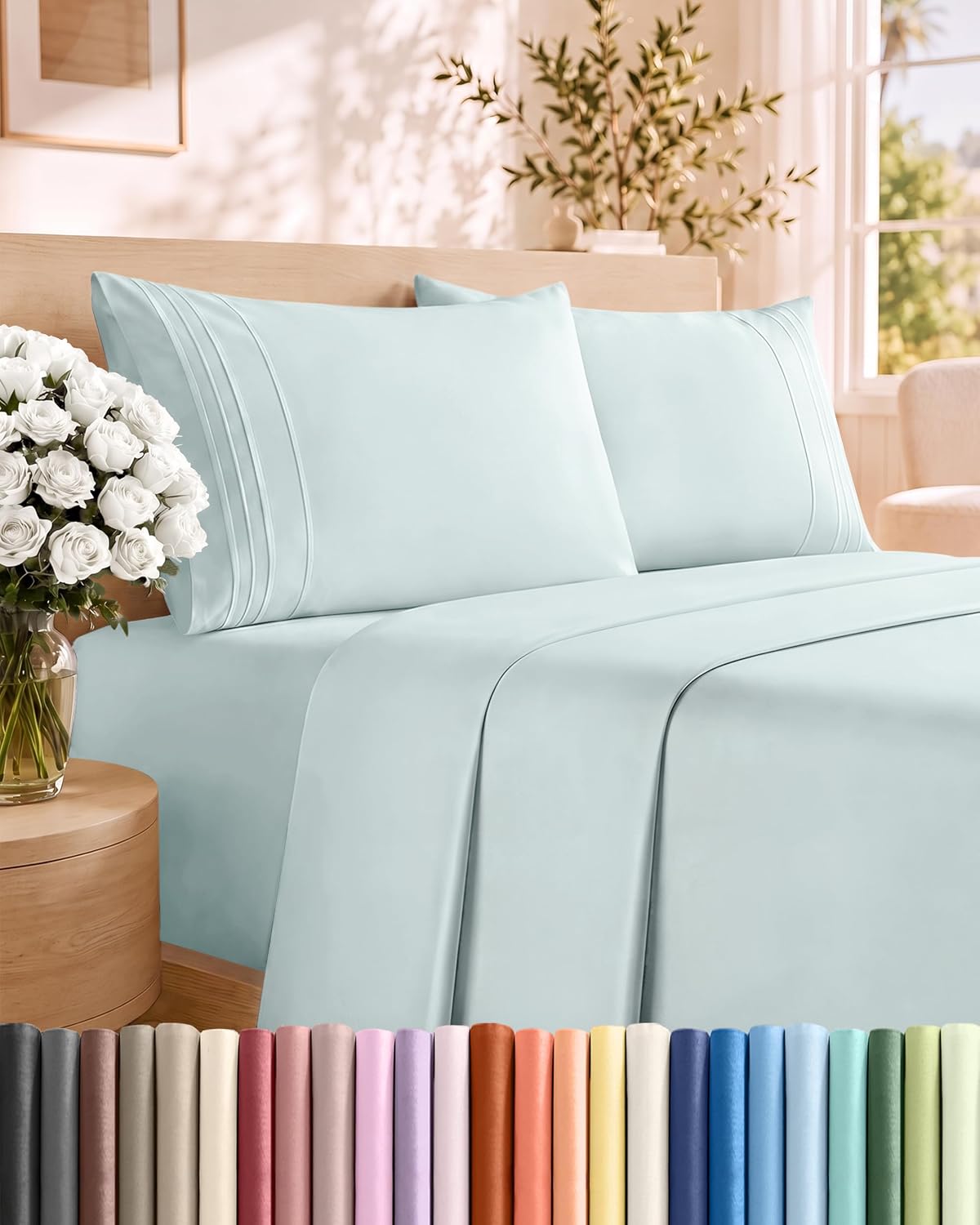 Queen Size 4 Piece Sheet Set - Breathable & Cooling Sheets - Dark Grey