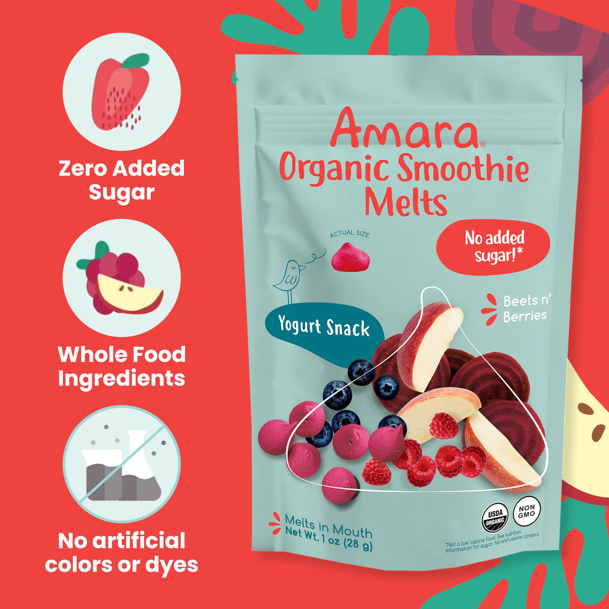 Amara Smoothie Melts - Best Sellers Variety Pack - Baby Snacks Made With Fruits and Vegetables - Healthy Toddler Snacks For Your Kids Lunch Box - Organic Plant Based Yogurt Melts - 6 Packs