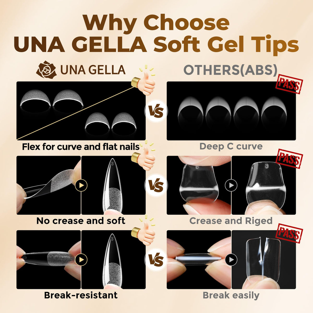 UNA GELLA Short Almond Nail Tips 504PCS Short Fake Nails Soft Press Ons