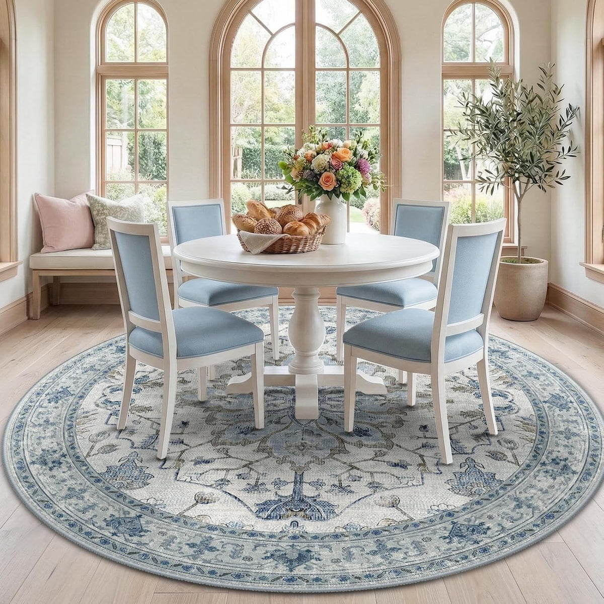 RELEANY Washable Area Rug, Small 2'x3', Teal Green/White/Navy