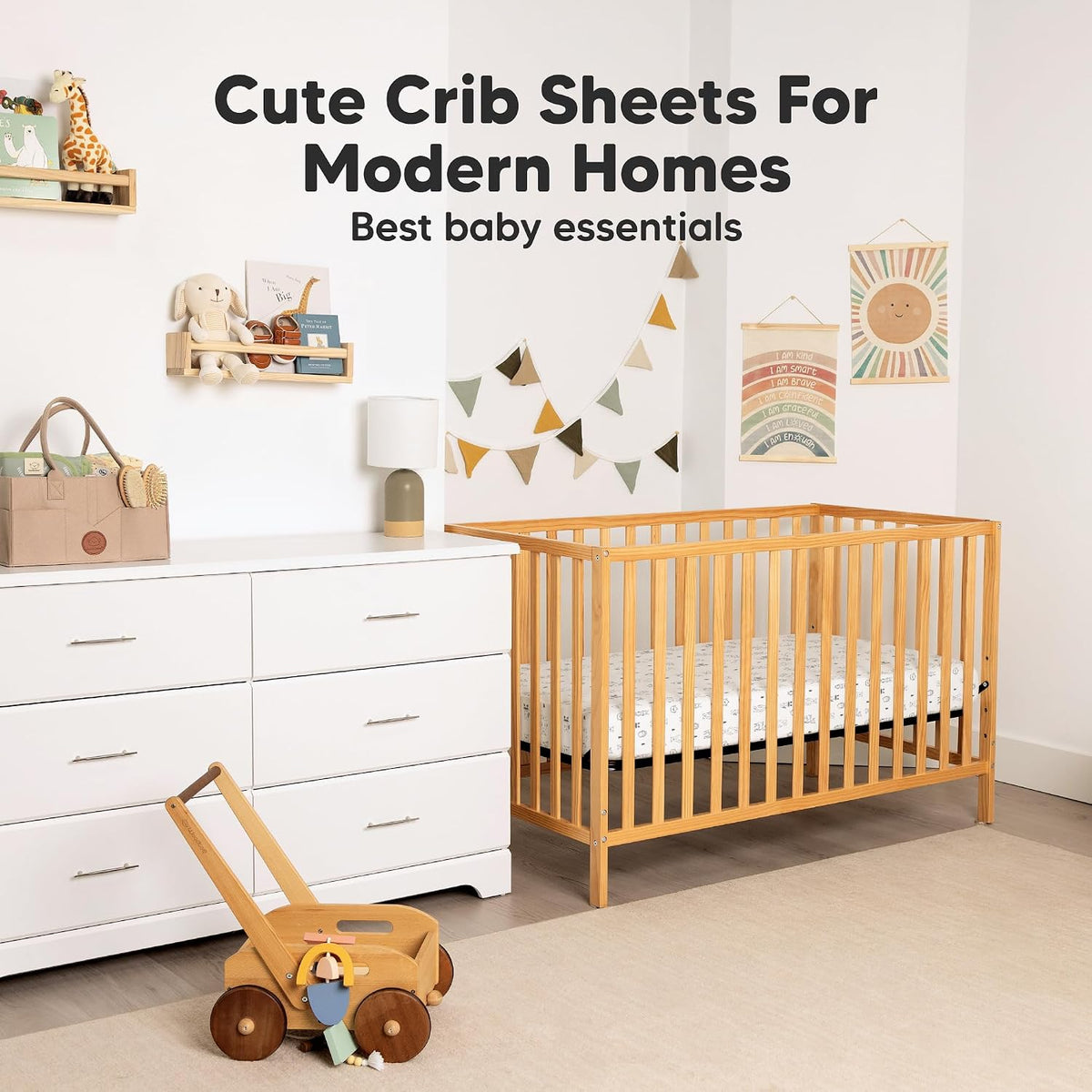 KeaBabies 2pk Organic Cotton Crib Sheets for Boys Girls 52x28, ABC Land Sky