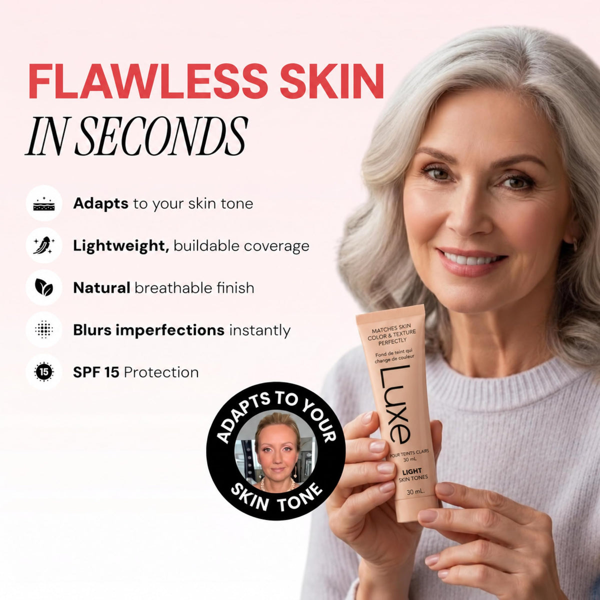 Luxe Color Changing Foundation, Korean Foundation for Mature Skin, Medium