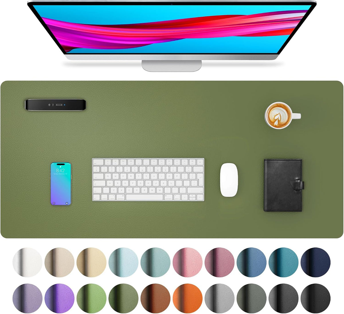 Aothia Non-Slip Waterproof PU Leather Desk Pad Protector for Mouse, Writing Desk, Office, Home, Laptop Blotter, 23.6" x 13.7", Black Father Jim Norris notebooks