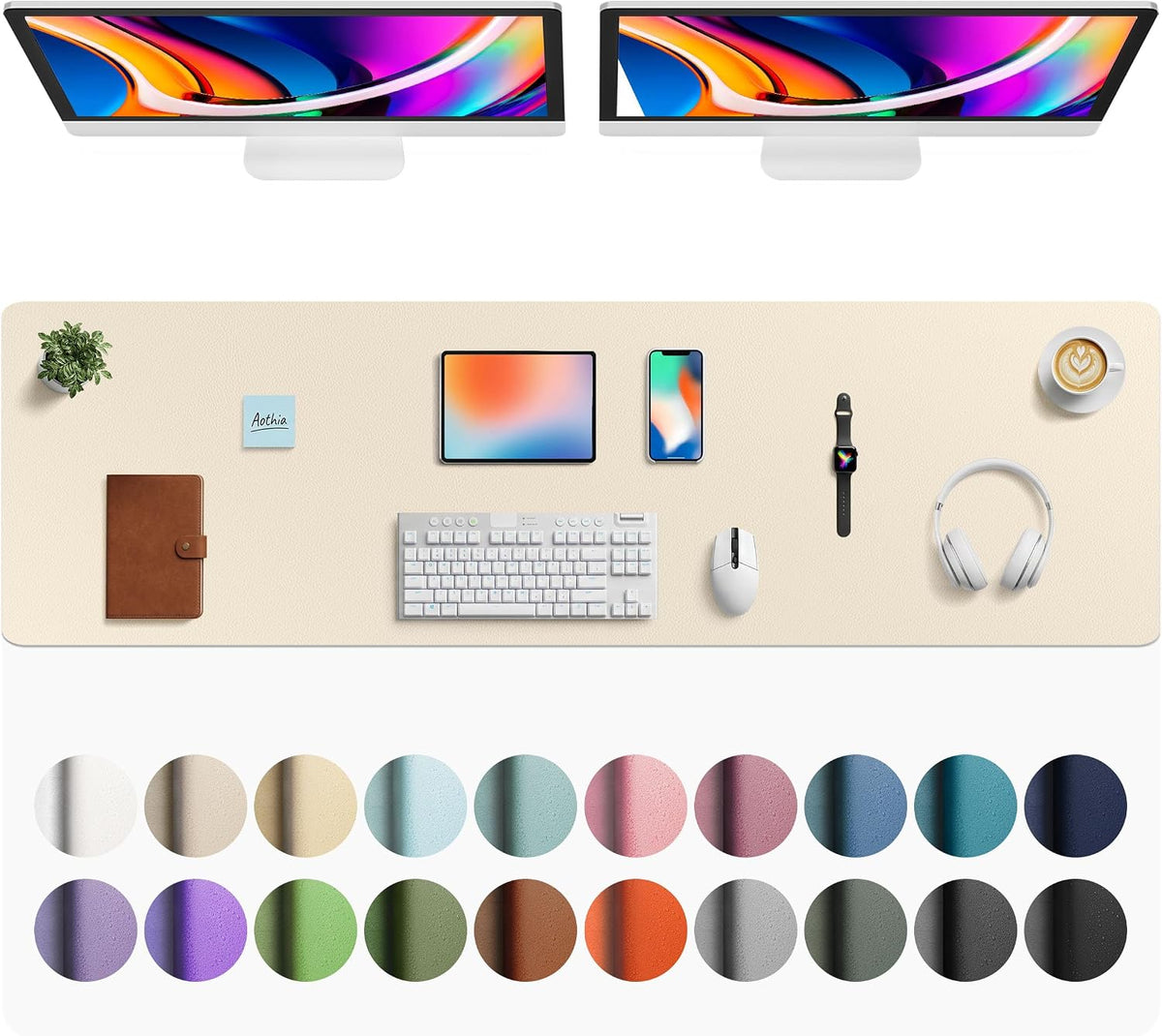 Aothia Non-Slip Waterproof PU Leather Desk Pad Protector for Mouse, Writing Desk, Office, Home, Laptop Blotter, 23.6" x 13.7", Black Father Jim Norris notebooks