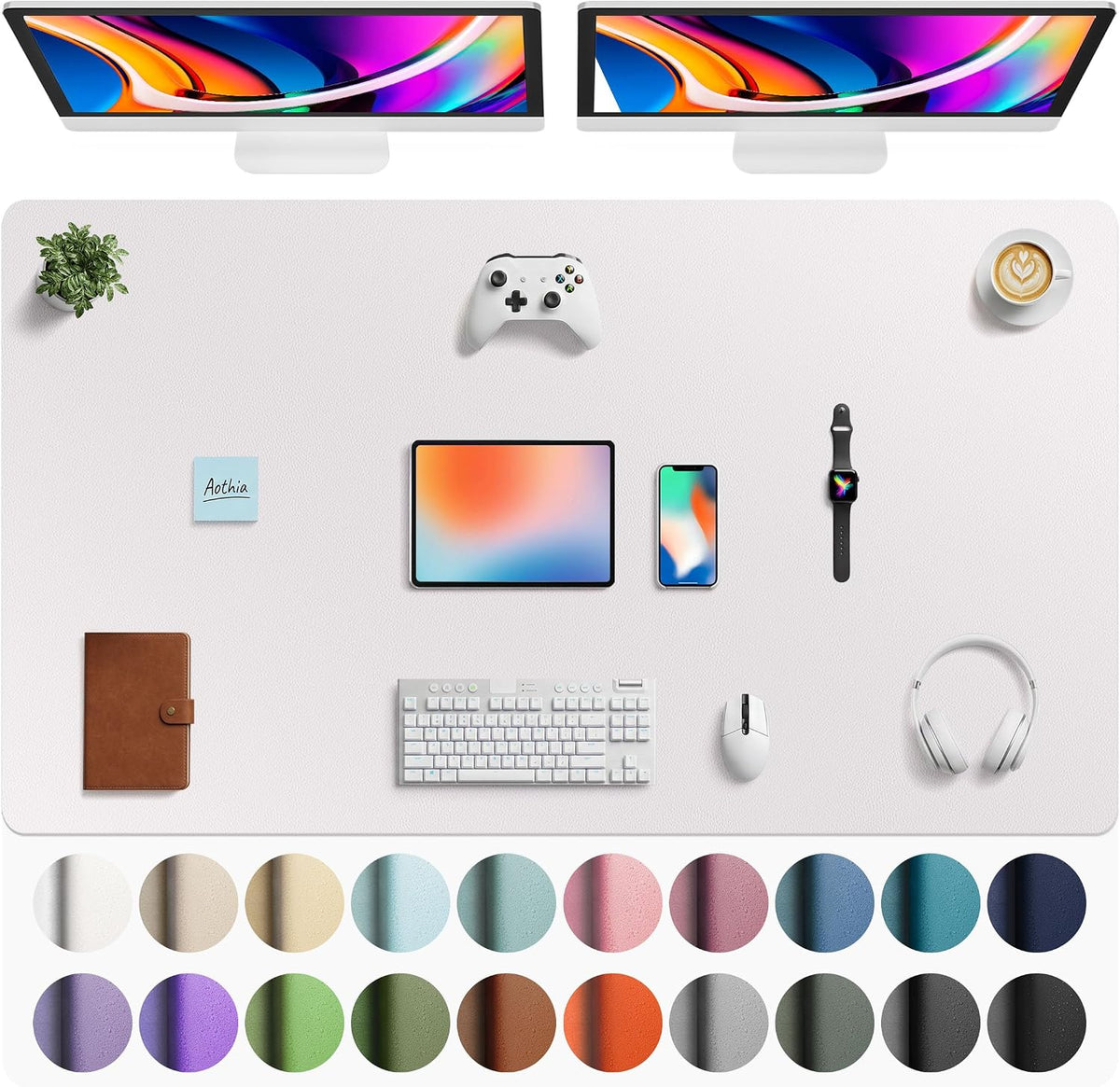 Aothia Non-Slip Waterproof PU Leather Desk Pad Protector for Mouse, Writing Desk, Office, Home, Laptop Blotter, 23.6" x 13.7", Black Father Jim Norris notebooks