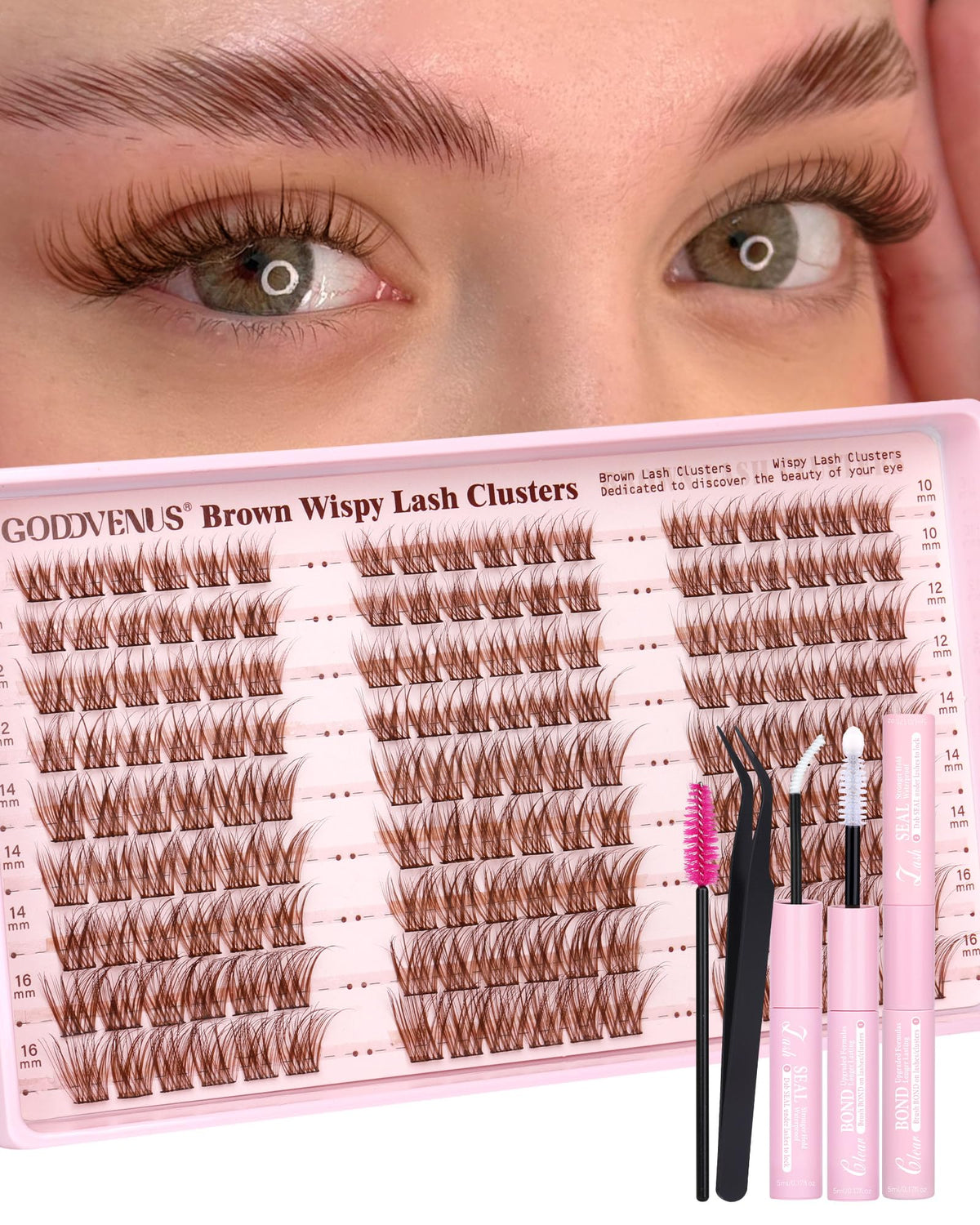 Goddvenus Lash Clusters Kit 9-14mm Wispy Eyelash Clusters Lashes Natural DIY Lash Extension Kit Short Cluster Eyelash Extensions Kit 300pcs C Curl Individual Lashes Cluster Eyelash (With Tweezers)