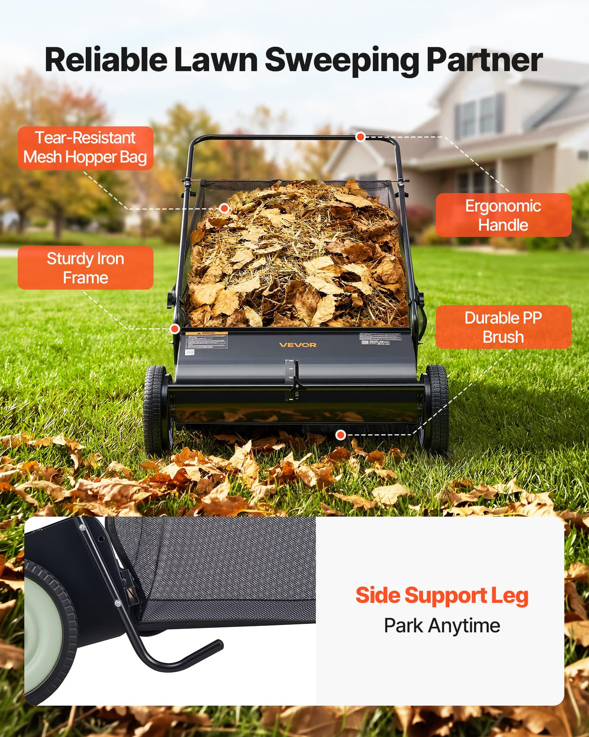 VEVOR Push Lawn Sweeper 26 in Leaf & Grass Collector 7 cu. ft. Hopper Bag Father Jim Norris notebooks