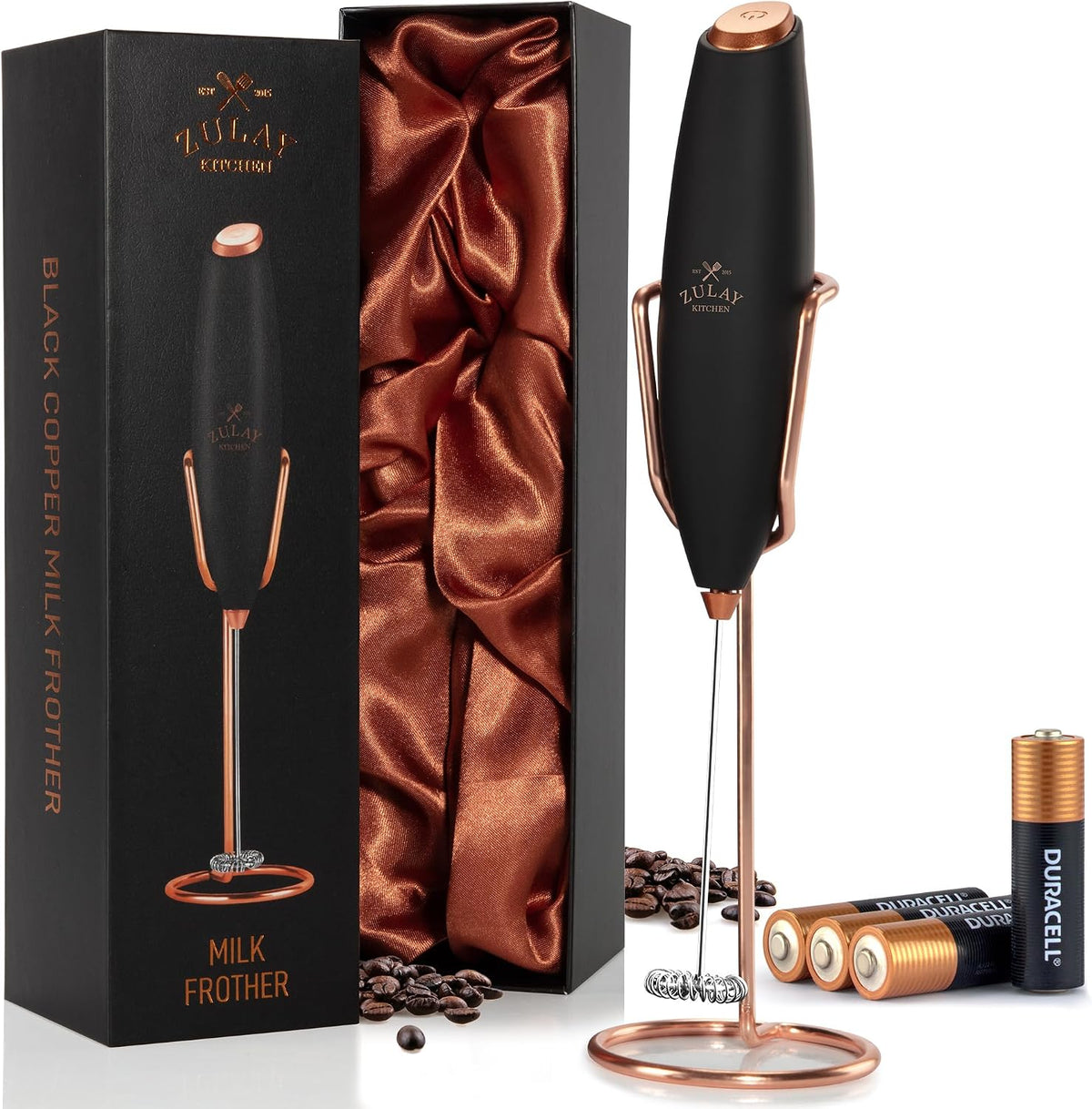Zulay Kitchen Powerful Milk Frother Wand With Duracell Batteries - Ultra Fast Handheld Drink Mixer - Electric Whisk Foam Maker for Coffee, Lattes, Cappuccino & Matcha - Triple Whisk - Queen Turquoise