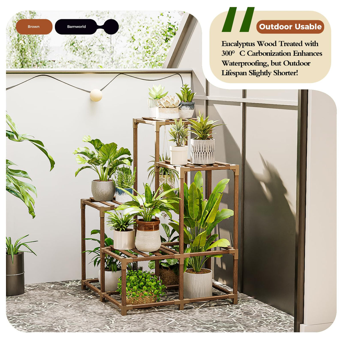 Bamworld Plant Stand Indoor with Flower Fairy Lights Battery Plant Shelf Father Jim Norris notebooks