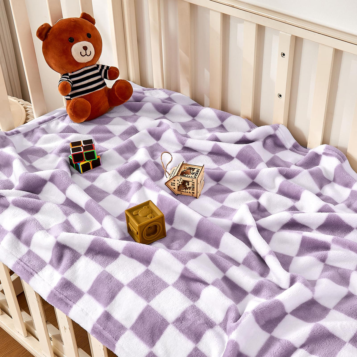 Yurhap Checkered Baby Blanket Fleece Baby Blankets for Boys, Ultra Soft Cozy Fluffy Infant Toddler Newborn Receiving Blankets for Crib Stroller, 30''x40'', Blue