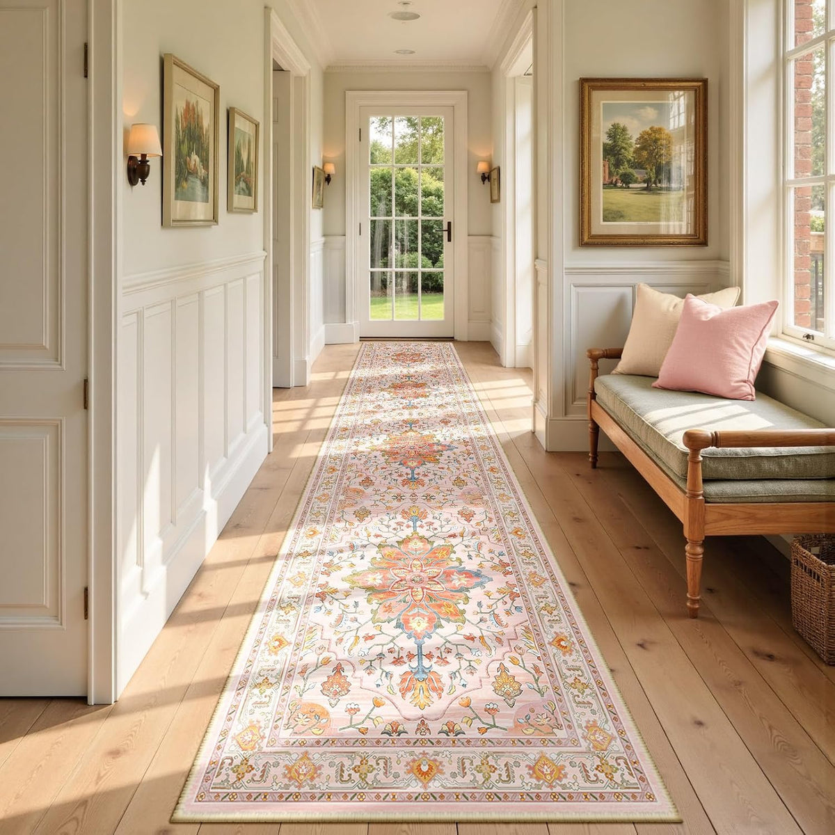 RELEANY Washable Area Rug, Small 2'x3', Teal Green/White/Navy