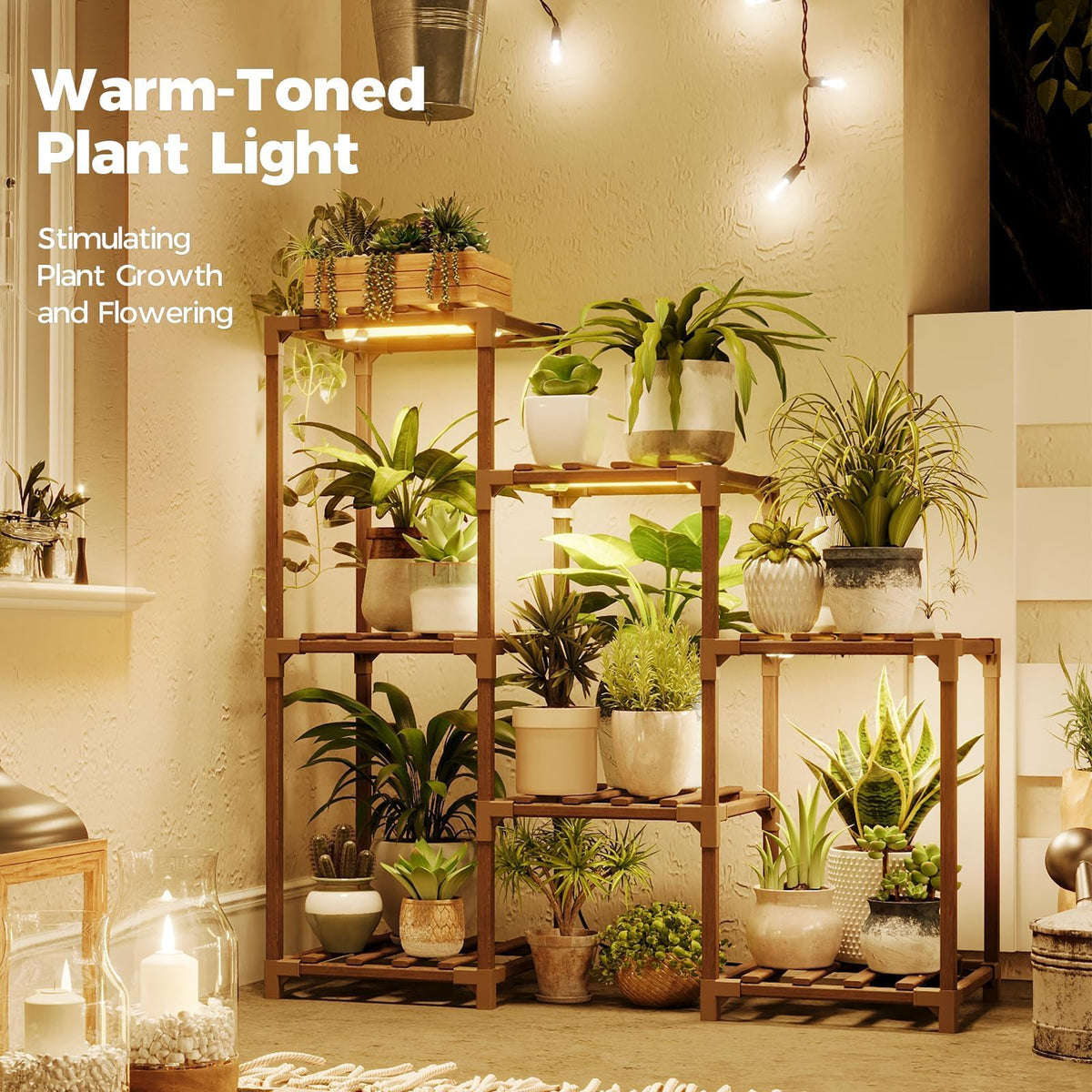 Bamworld Plant Stand Indoor with Flower Fairy Lights Battery Plant Shelf Father Jim Norris notebooks