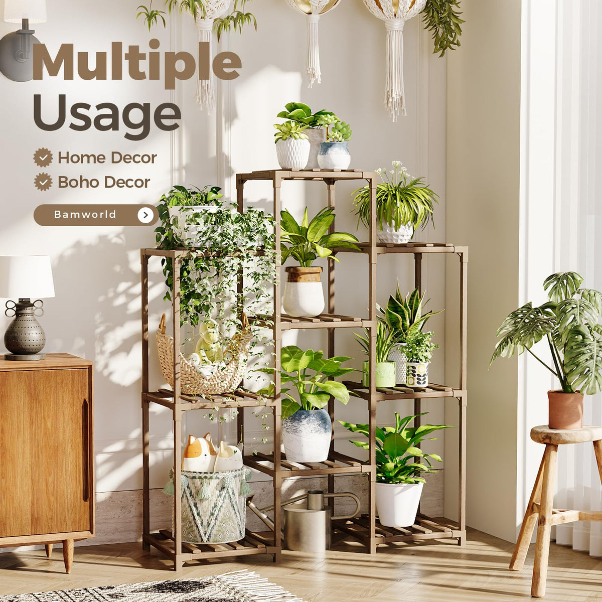 Bamworld Plant Stand Indoor with Flower Fairy Lights Battery Plant Shelf Father Jim Norris notebooks