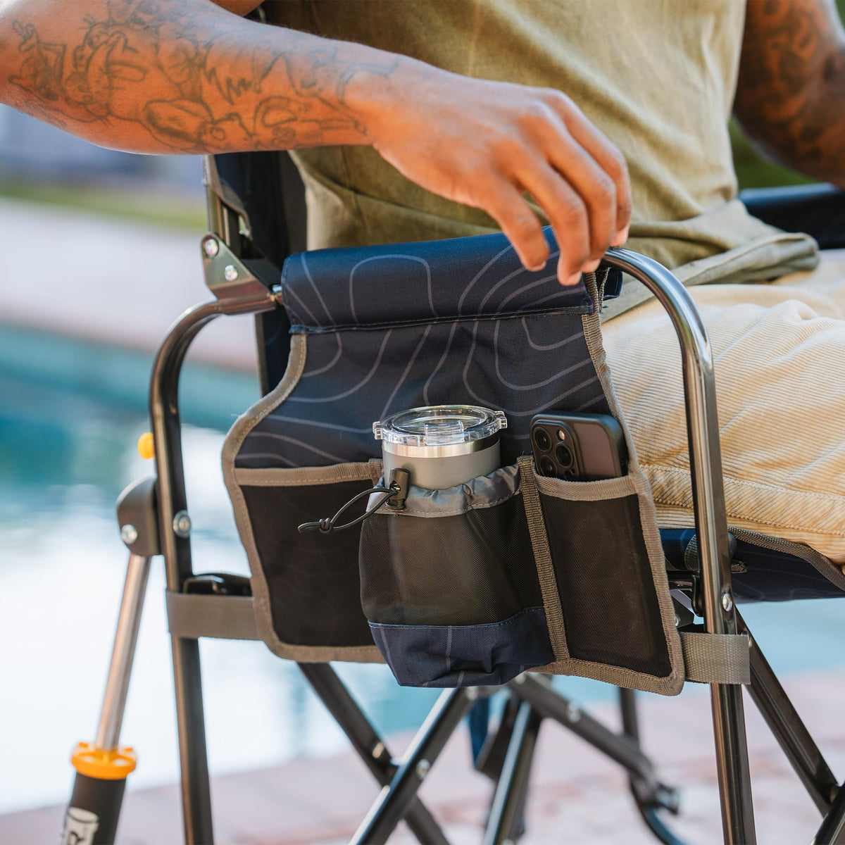 GCI Outdoor Freestyle Rocker XL with Side Table Camping Chair | Portable Folding Rocking Chair with Solid, Durable Armrests, Drink Holder & Comfortable Backrest — Black Father Jim Norris notebooks