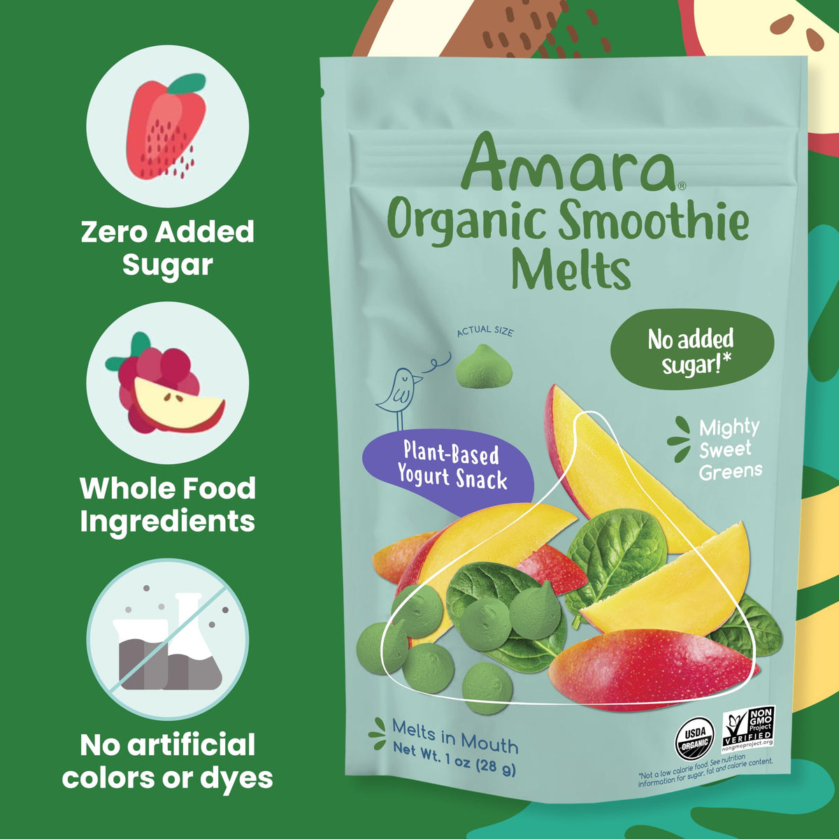 Amara Smoothie Melts - Best Sellers Variety Pack - Baby Snacks Made With Fruits and Vegetables - Healthy Toddler Snacks For Your Kids Lunch Box - Organic Plant Based Yogurt Melts - 6 Packs