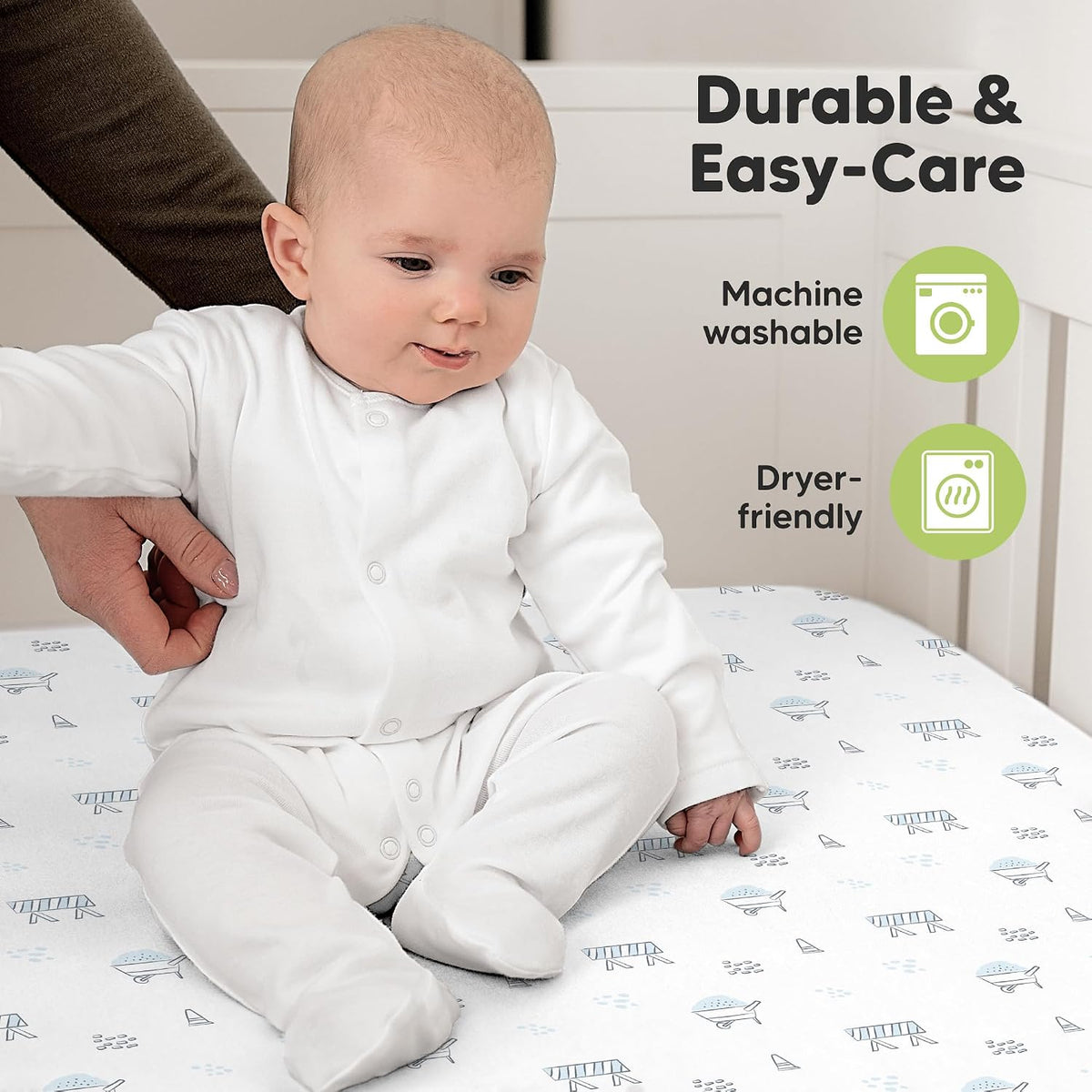 KeaBabies 2pk Organic Cotton Crib Sheets for Boys Girls 52x28, ABC Land Sky