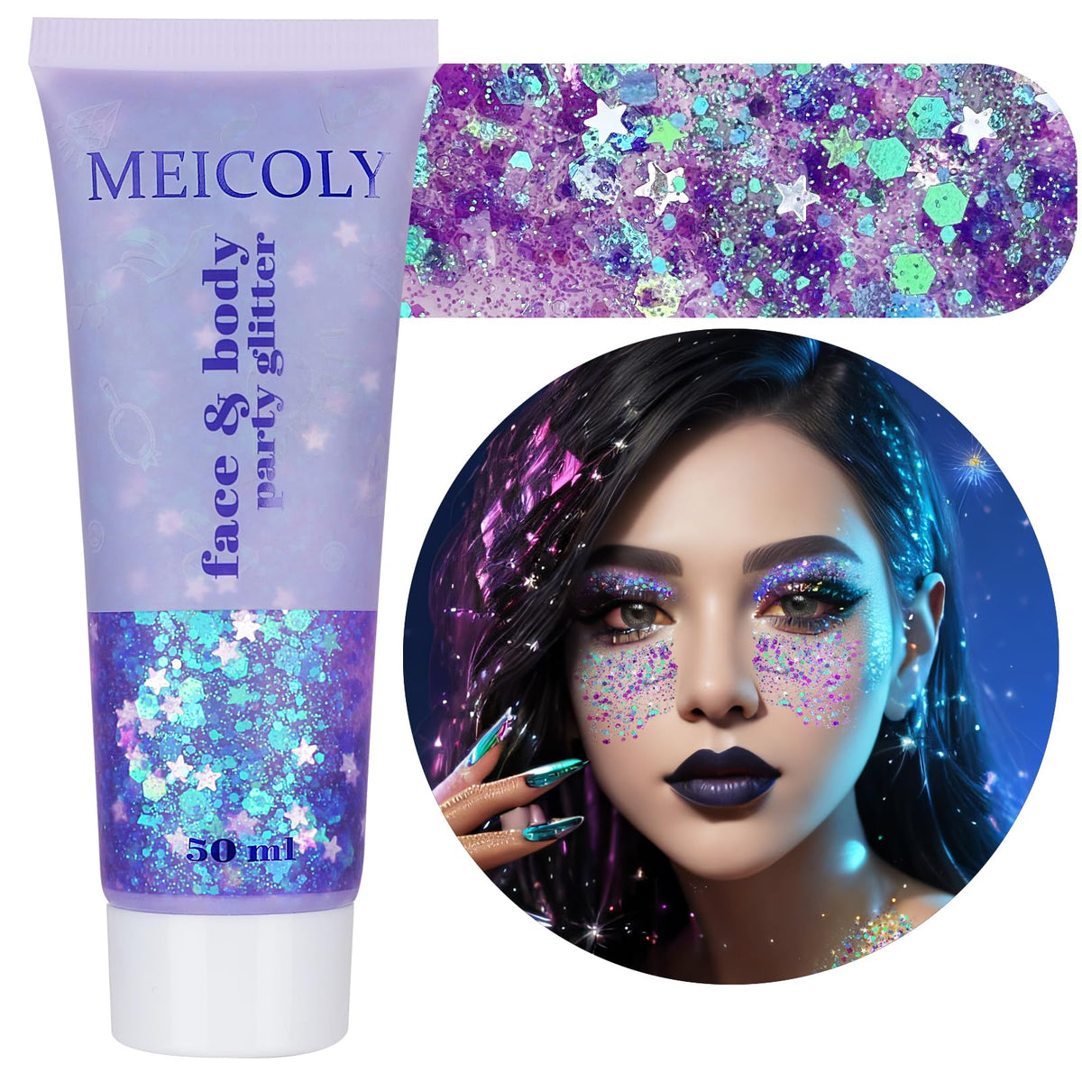 Clear White Face Body Glitter Gel, Halloween Mermaid Fairy Hair Glitter Makeup for Kids