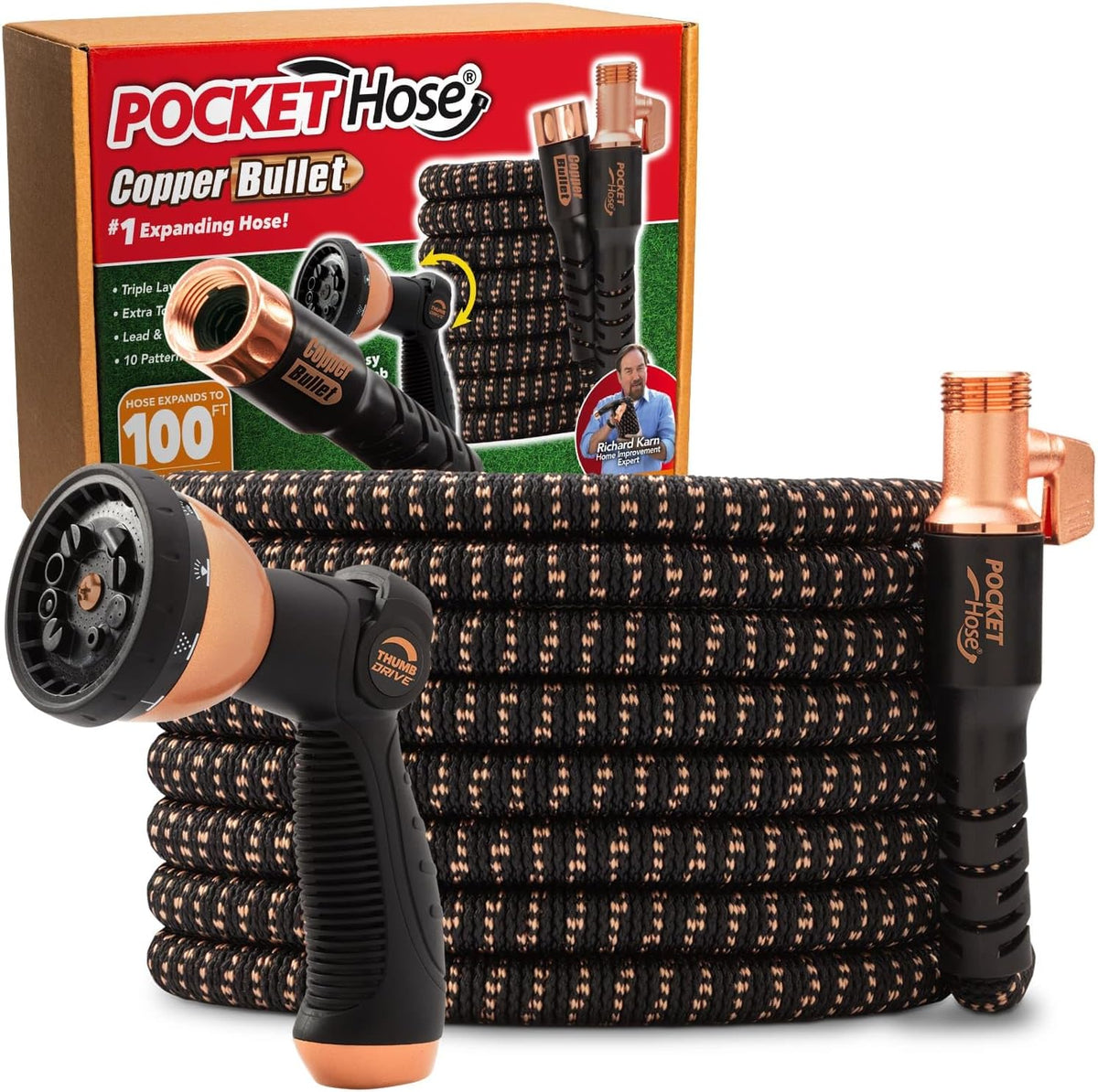 Pocket Hose Copper Bullet 50 FT Expandable Garden Hose, 10-Pattern Nozzle Father Jim Norris notebooks
