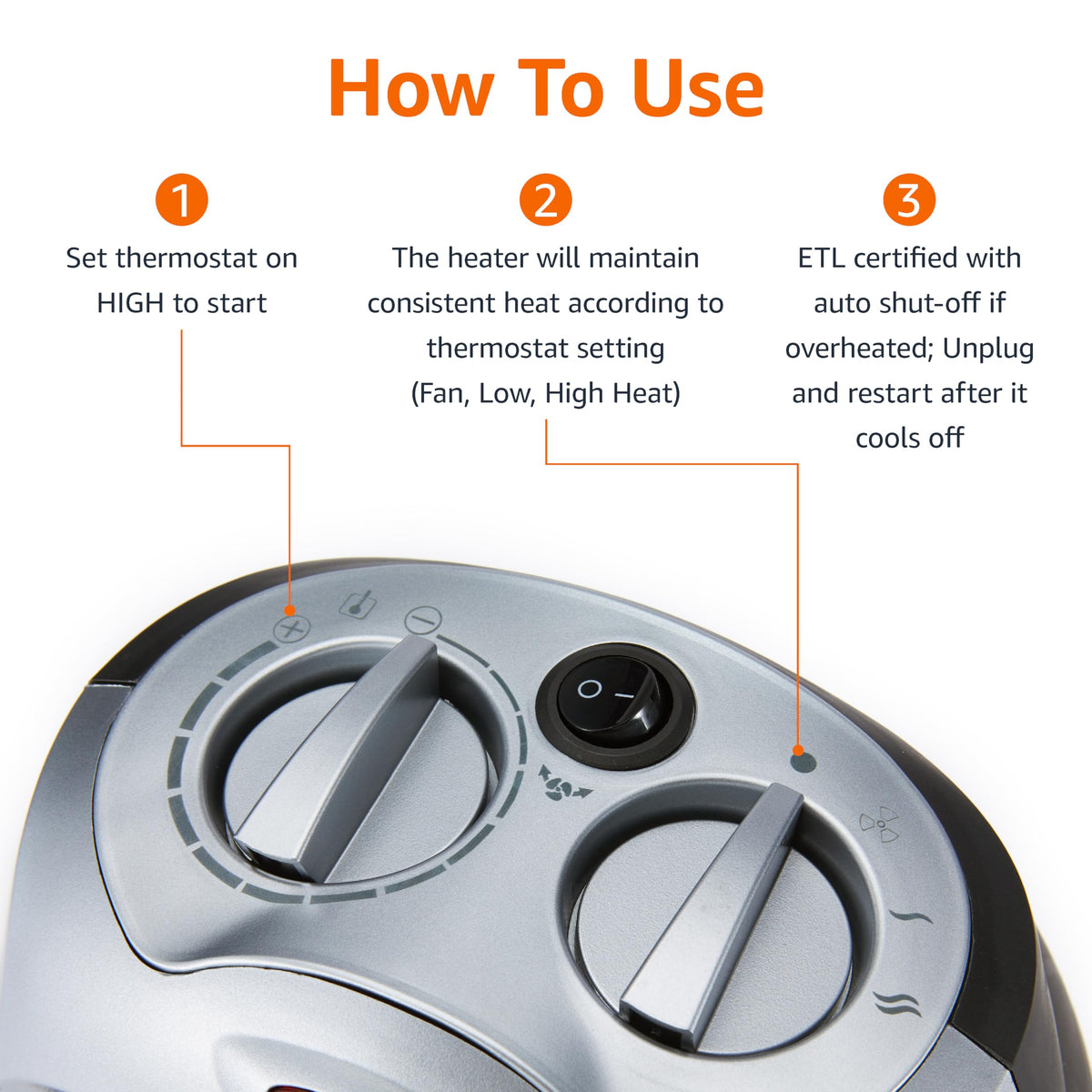 Amazon Basics Ceramic Space Heater, Portable Indoor Heating Solution, With Overheat and Tip-Over Protection,