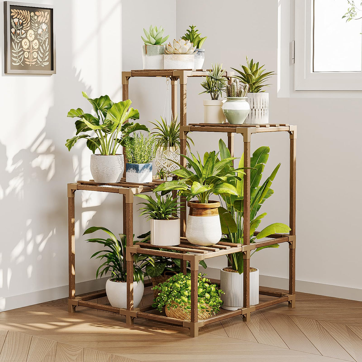 Bamworld Plant Stand Indoor with Flower Fairy Lights Battery Plant Shelf Father Jim Norris notebooks