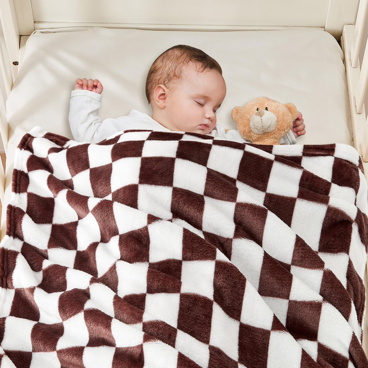 Yurhap Checkered Baby Blanket Fleece Baby Blankets for Boys, Ultra Soft Cozy Fluffy Infant Toddler Newborn Receiving Blankets for Crib Stroller, 30''x40'', Blue