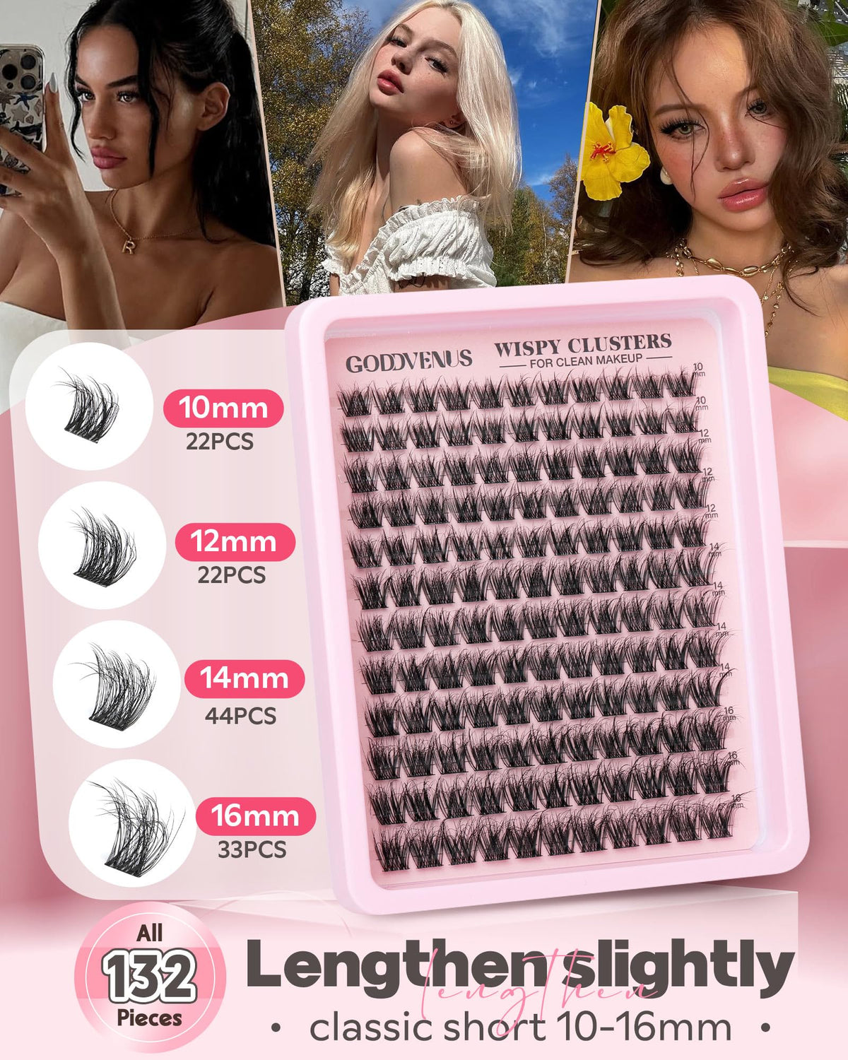 Goddvenus Lash Clusters Kit 9-14mm Wispy Eyelash Clusters Lashes Natural DIY Lash Extension Kit Short Cluster Eyelash Extensions Kit 300pcs C Curl Individual Lashes Cluster Eyelash (With Tweezers)