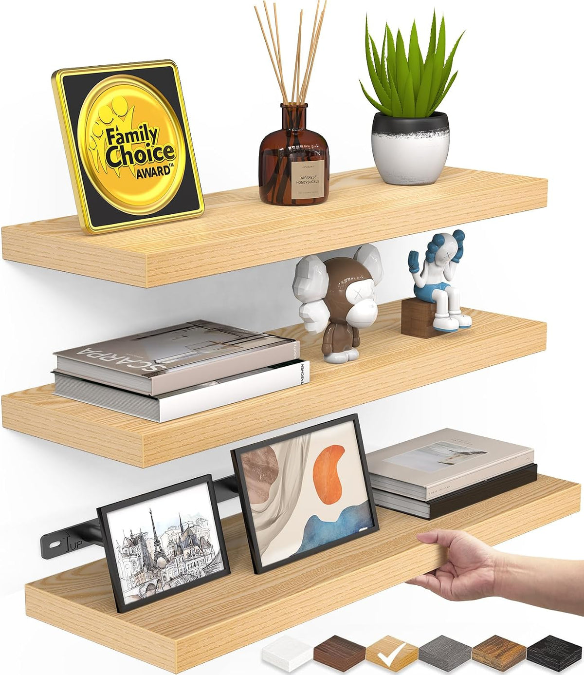 BAYKA Rustic Brown Bathroom Floating Shelves, 15.7in, 3Pk, Wall Mount Shelf