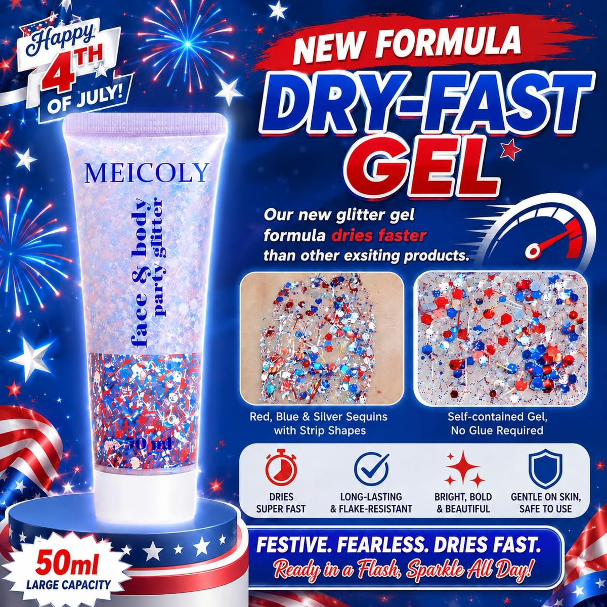 Clear White Face Body Glitter Gel, Halloween Mermaid Fairy Hair Glitter Makeup for Kids
