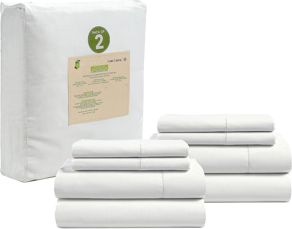 LANE LINEN California King Sheets 100% Organic Cotton 4pc Percale - White