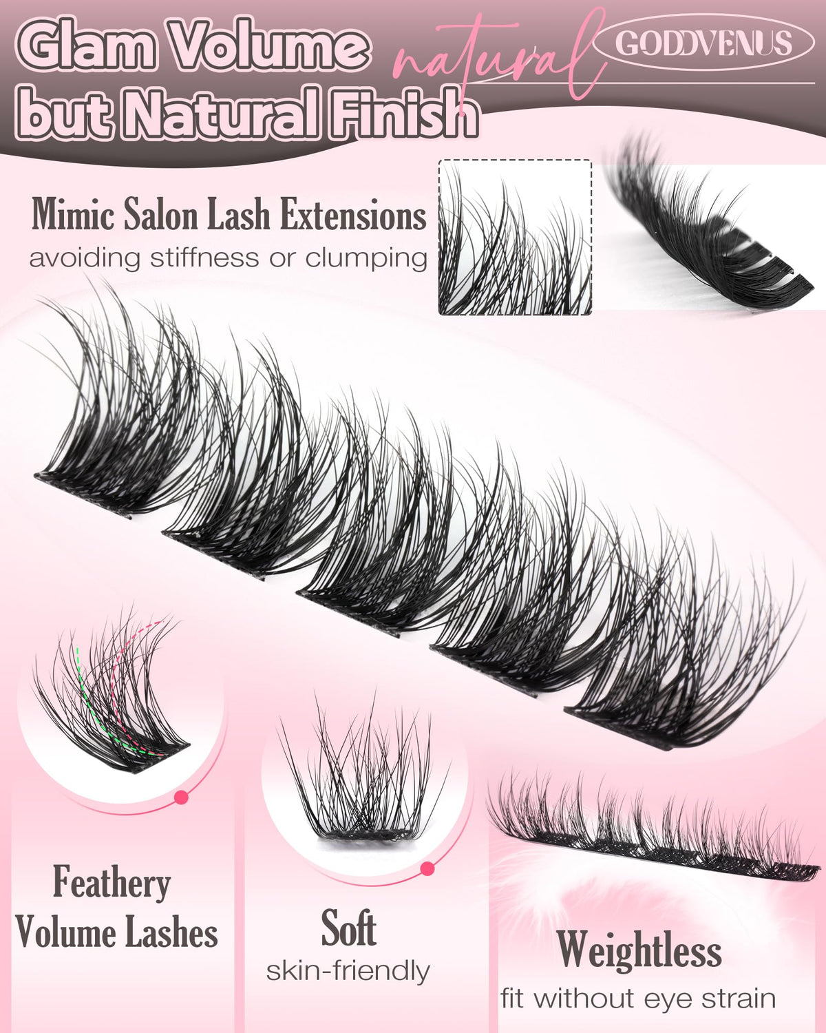 Goddvenus Lash Clusters Kit 9-14mm Wispy Eyelash Clusters Lashes Natural DIY Lash Extension Kit Short Cluster Eyelash Extensions Kit 300pcs C Curl Individual Lashes Cluster Eyelash (With Tweezers)