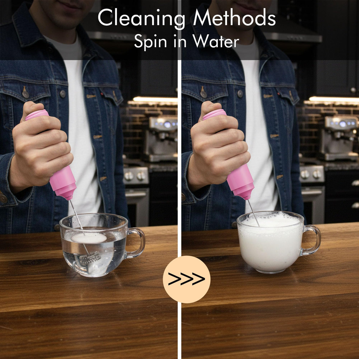 Rechargeable Milk Frother Handheld, 2-IN-1 Dual Spring Whisk Electric Frother Wand