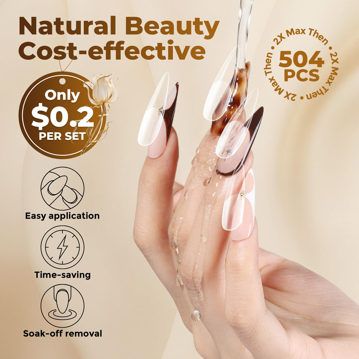 UNA GELLA Short Almond Nail Tips 504PCS Short Fake Nails Soft Press Ons