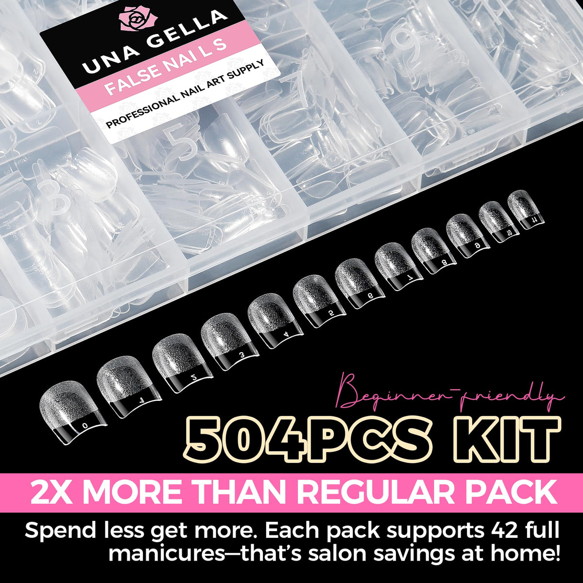 UNA GELLA Short Almond Nail Tips 504PCS Short Fake Nails Soft Press Ons