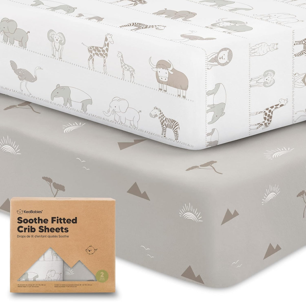 KeaBabies 2pk Organic Cotton Crib Sheets for Boys Girls 52x28, ABC Land Sky