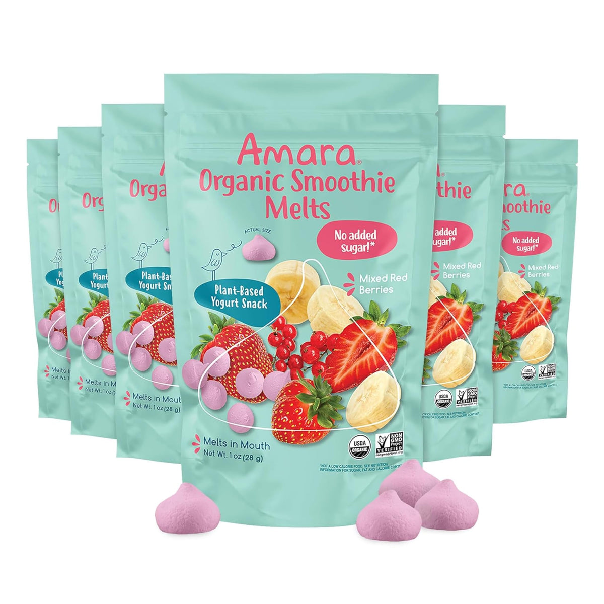 Amara Smoothie Melts - Best Sellers Variety Pack - Baby Snacks Made With Fruits and Vegetables - Healthy Toddler Snacks For Your Kids Lunch Box - Organic Plant Based Yogurt Melts - 6 Packs