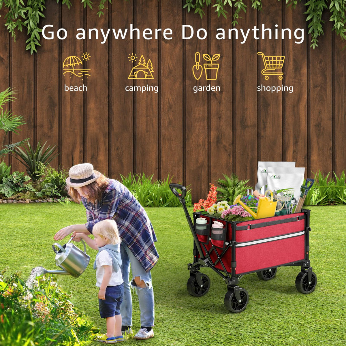 ROSONG Collapsible Wagon Cart with Wheels Foldable - Folding Utility Heavy Duty Wagons Carts for Grocery Sports Garden Shopping Camping Wheelbarrows (Pink, 120L) Father Jim Norris notebooks