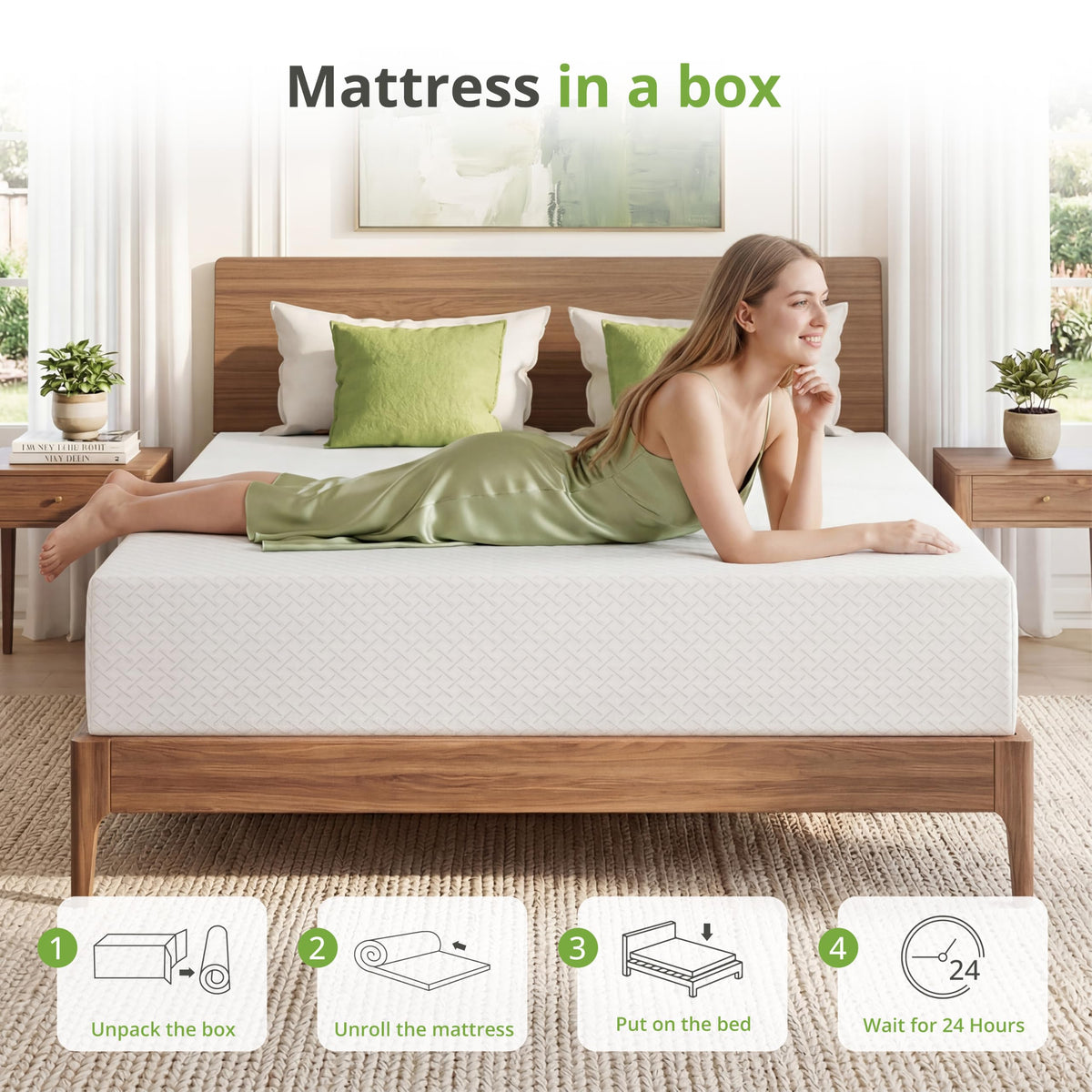 EGOHOME Full Size Memory Foam Mattress 8 Inch, Green Tea, Medium Firm
