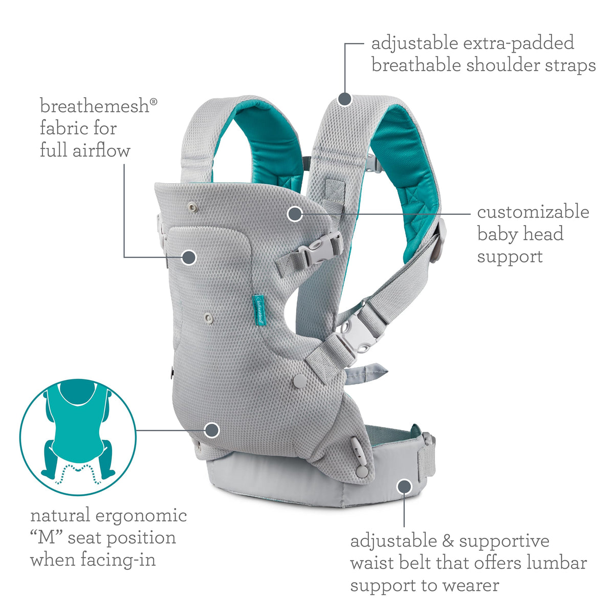 Infantino Flip 4-in-1 Baby Carrier Convertible Ergonomic, Gray