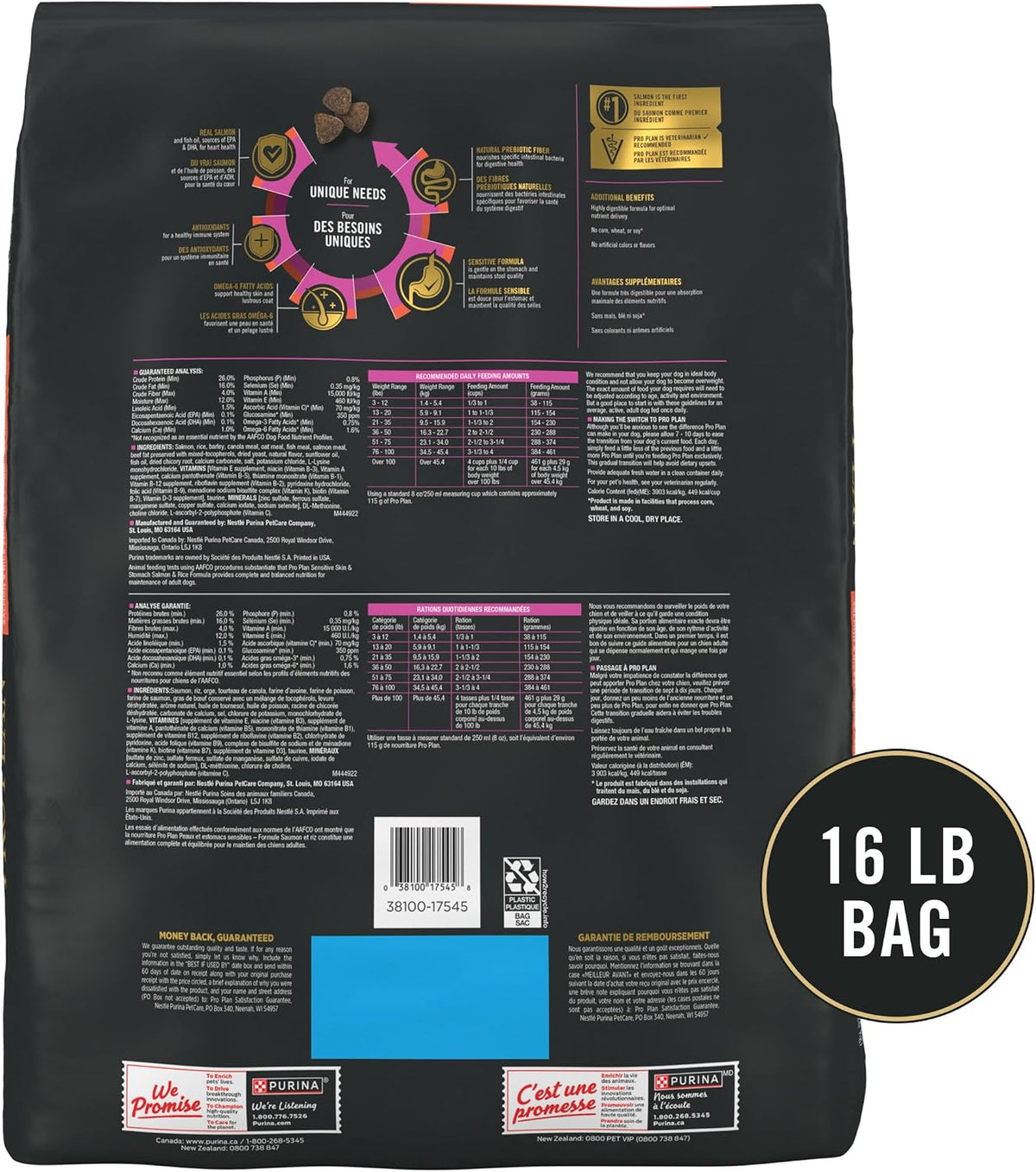 Purina Pro Plan Sensitive Skin & Stomach Dry Dog Food, Salmon, 16 lb Bag
