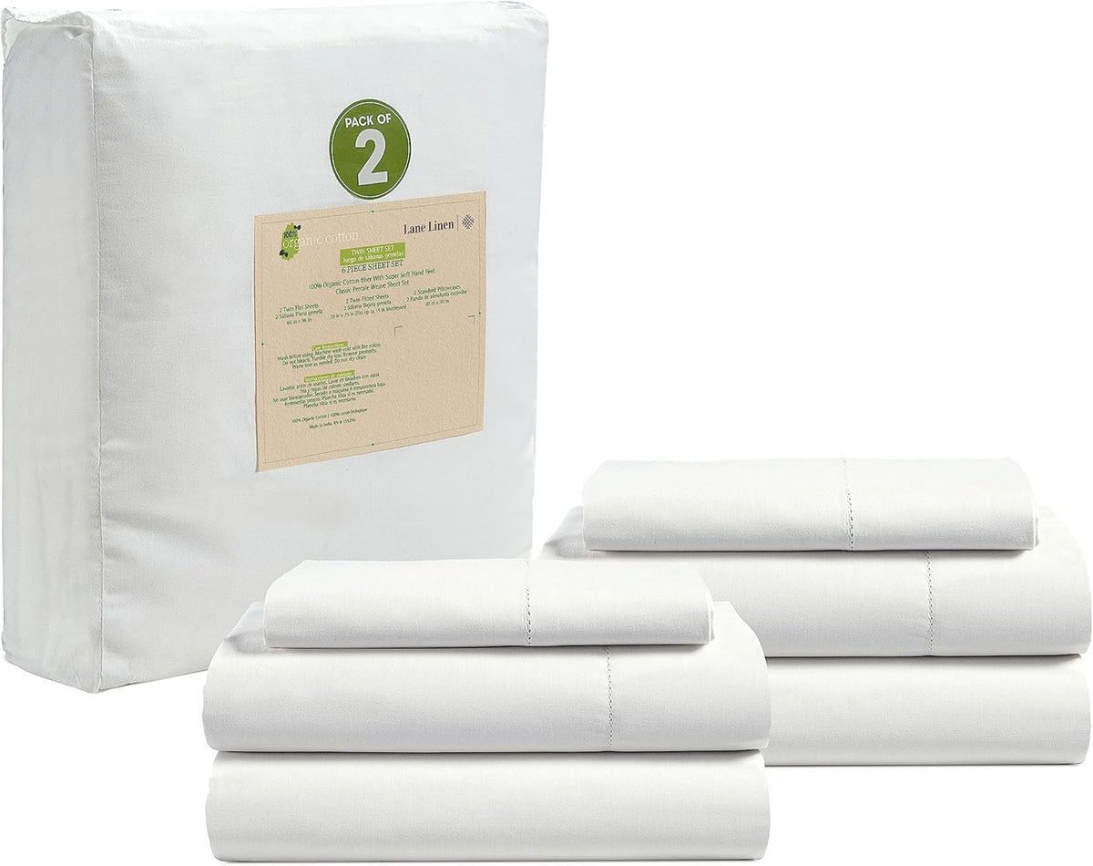 LANE LINEN California King Sheets 100% Organic Cotton 4pc Percale - White