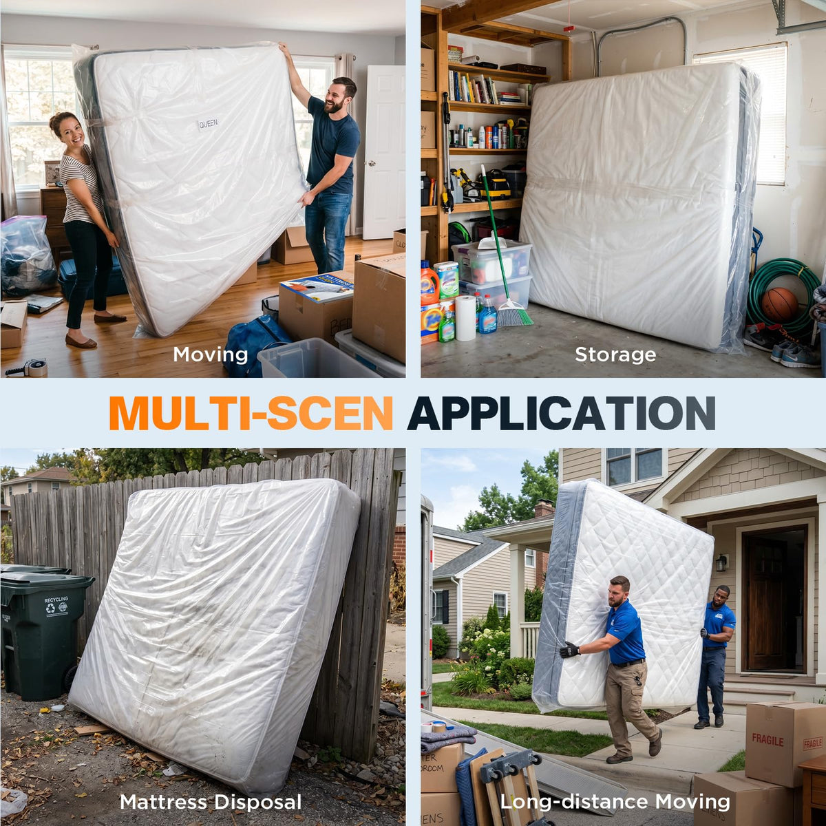Plastic Mattress Bag for Moving Storage, King Size (1.5MIL)