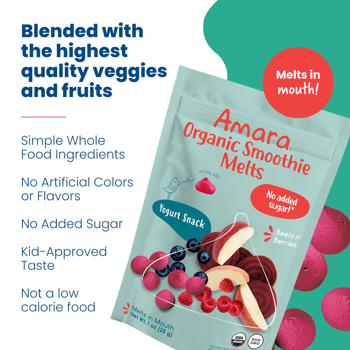 Amara Smoothie Melts - Best Sellers Variety Pack - Baby Snacks Made With Fruits and Vegetables - Healthy Toddler Snacks For Your Kids Lunch Box - Organic Plant Based Yogurt Melts - 6 Packs
