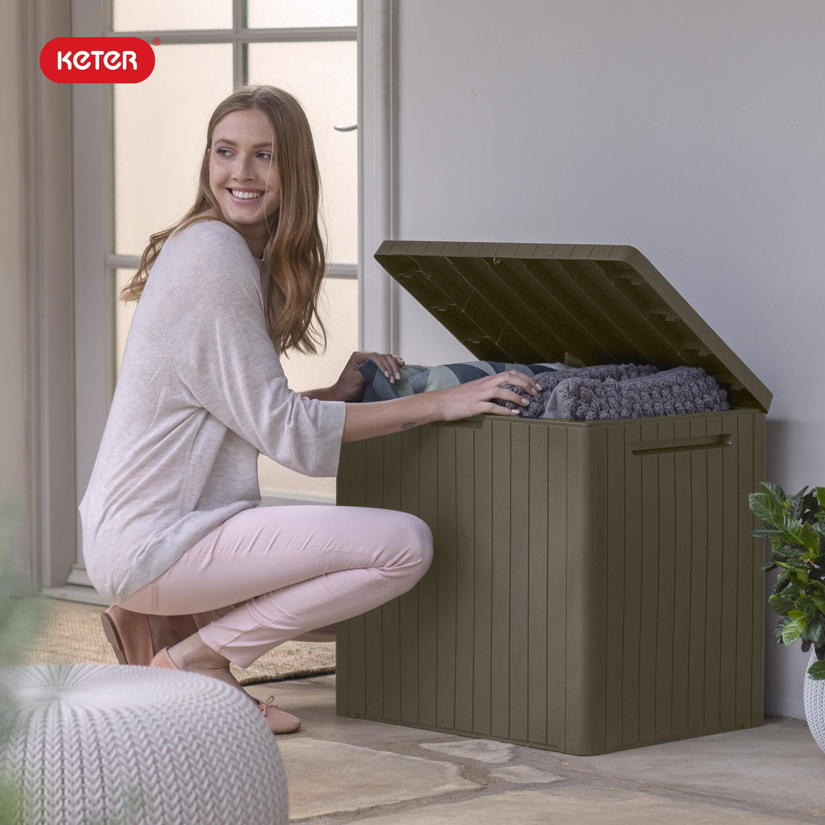 Keter City 30 Gal Outdoor Storage Box and Patio Side Table Father Jim Norris notebooks