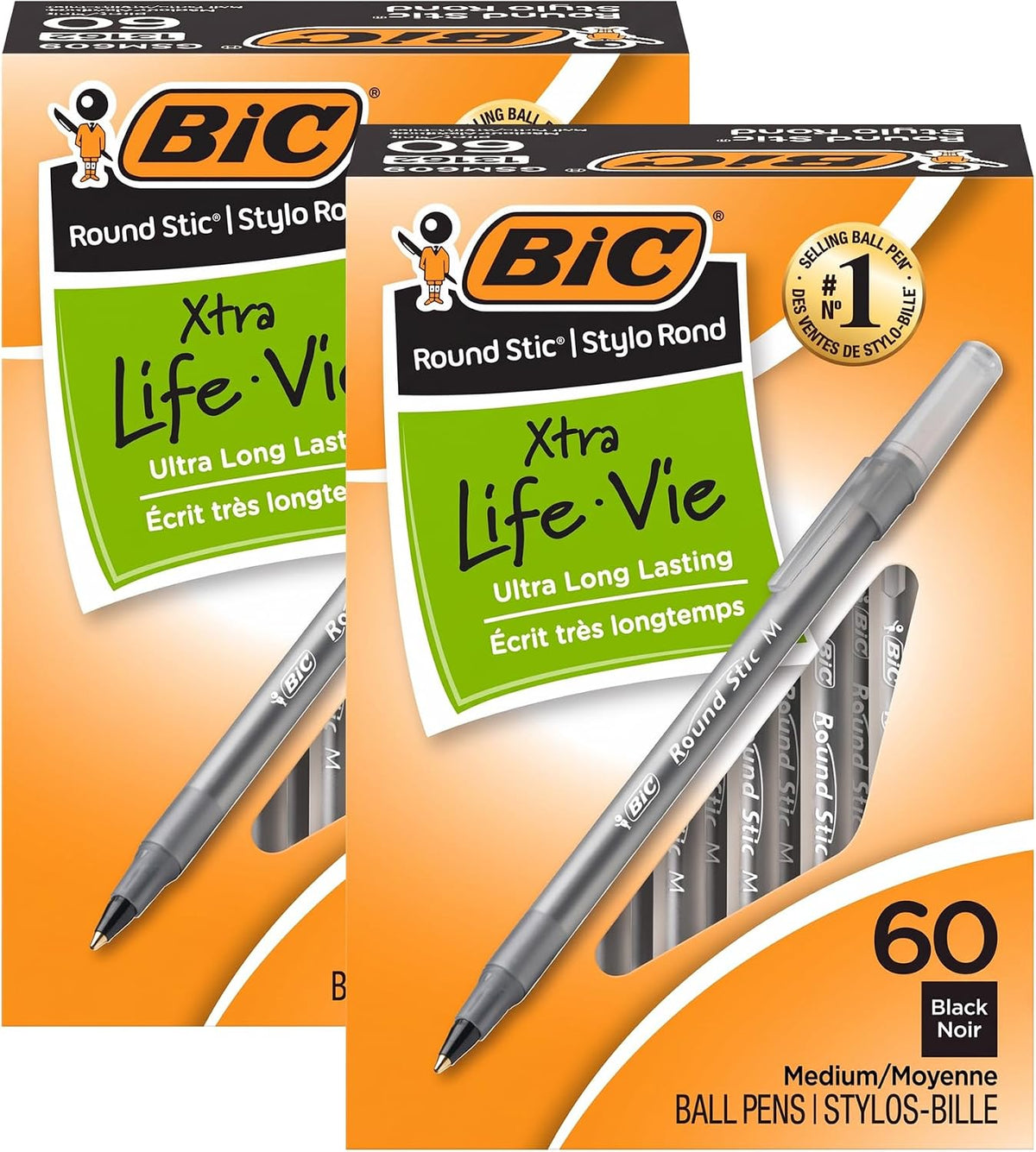 BIC Round Stic Xtra Life Ballpoint Pen, Ultra Long Lasting and Consistent Ink Flow, 60-Count in Black Ink Father Jim Norris notebooks