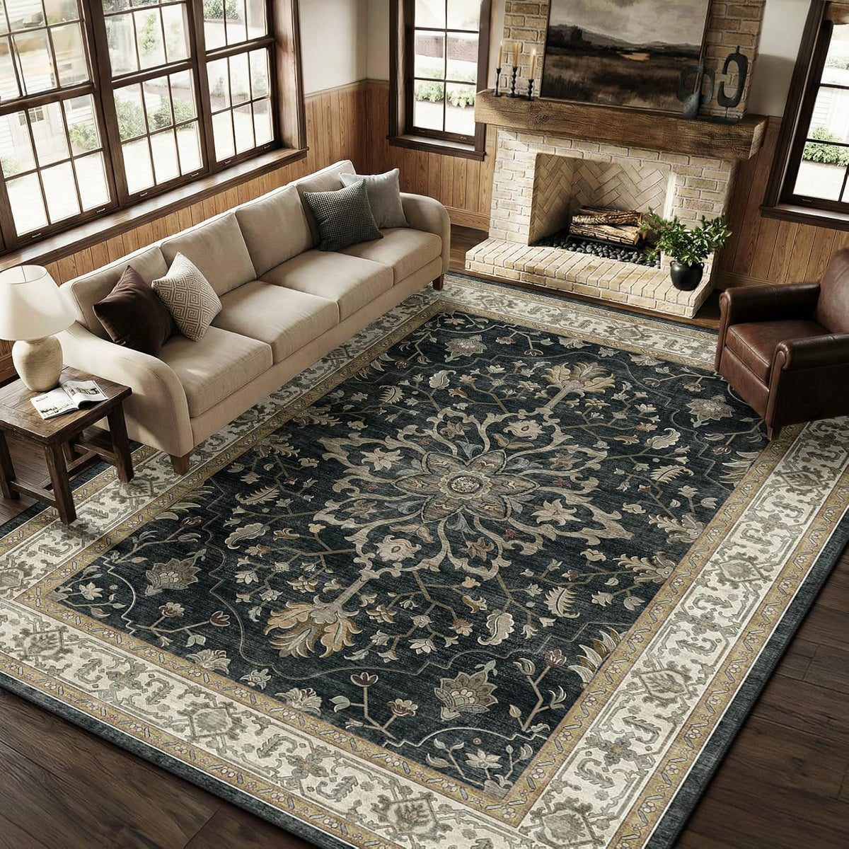 RELEANY Washable Area Rug, Small 2'x3', Teal Green/White/Navy