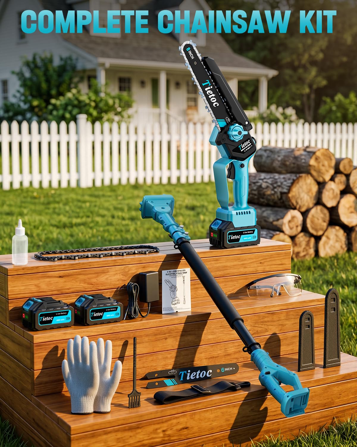 TIETOC 2-in-1 Brushless Pole Saw for Tree Trimming – 8" Mini Electric Chainsaw with 2×4000mAh Batteries, Auto Oiling, Tool-Free Adjustment,Cordless Battery Powered Saw for Home Garden Branch Cutting Father Jim Norris notebooks