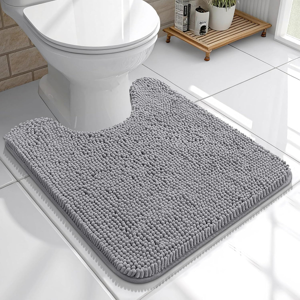 OLANLY Toilet Rugs U-Shaped 20x20,, Soft Absorbent Chenille Contour Rugs