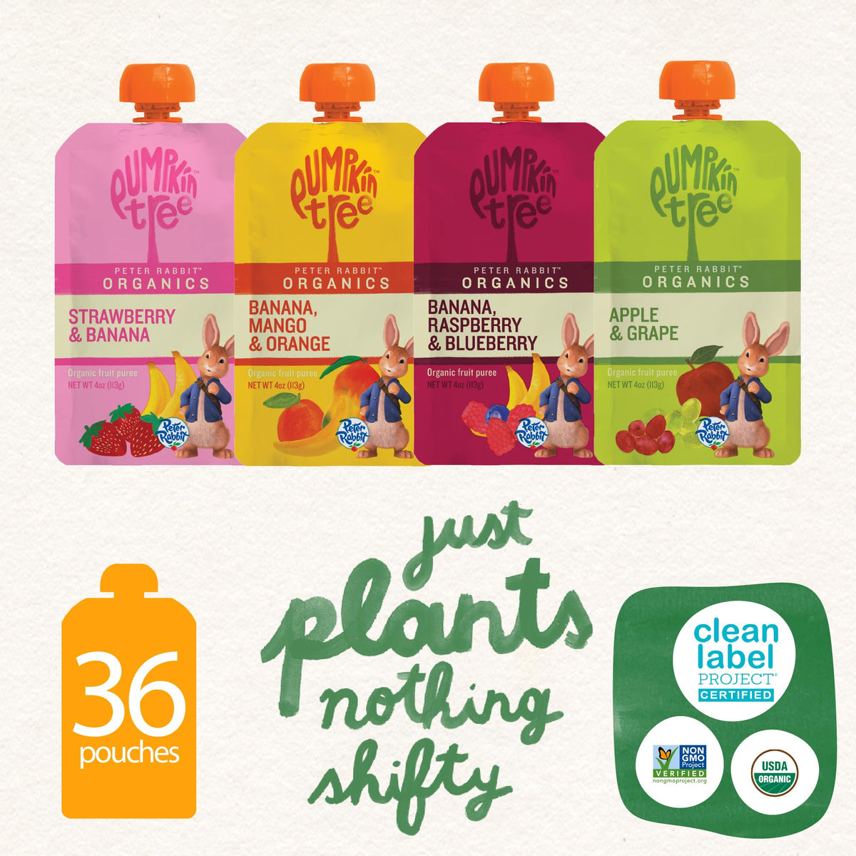 Pumpkin Tree Peter Rabbit Organics Strawberry and Banana Pure Fruit Snack, 4 Ounce (Pack of 10)